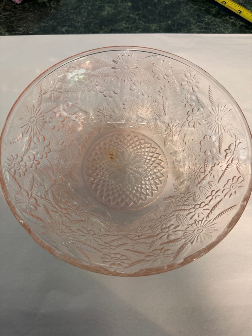 Pink depression Glass Floral Serving Bowl